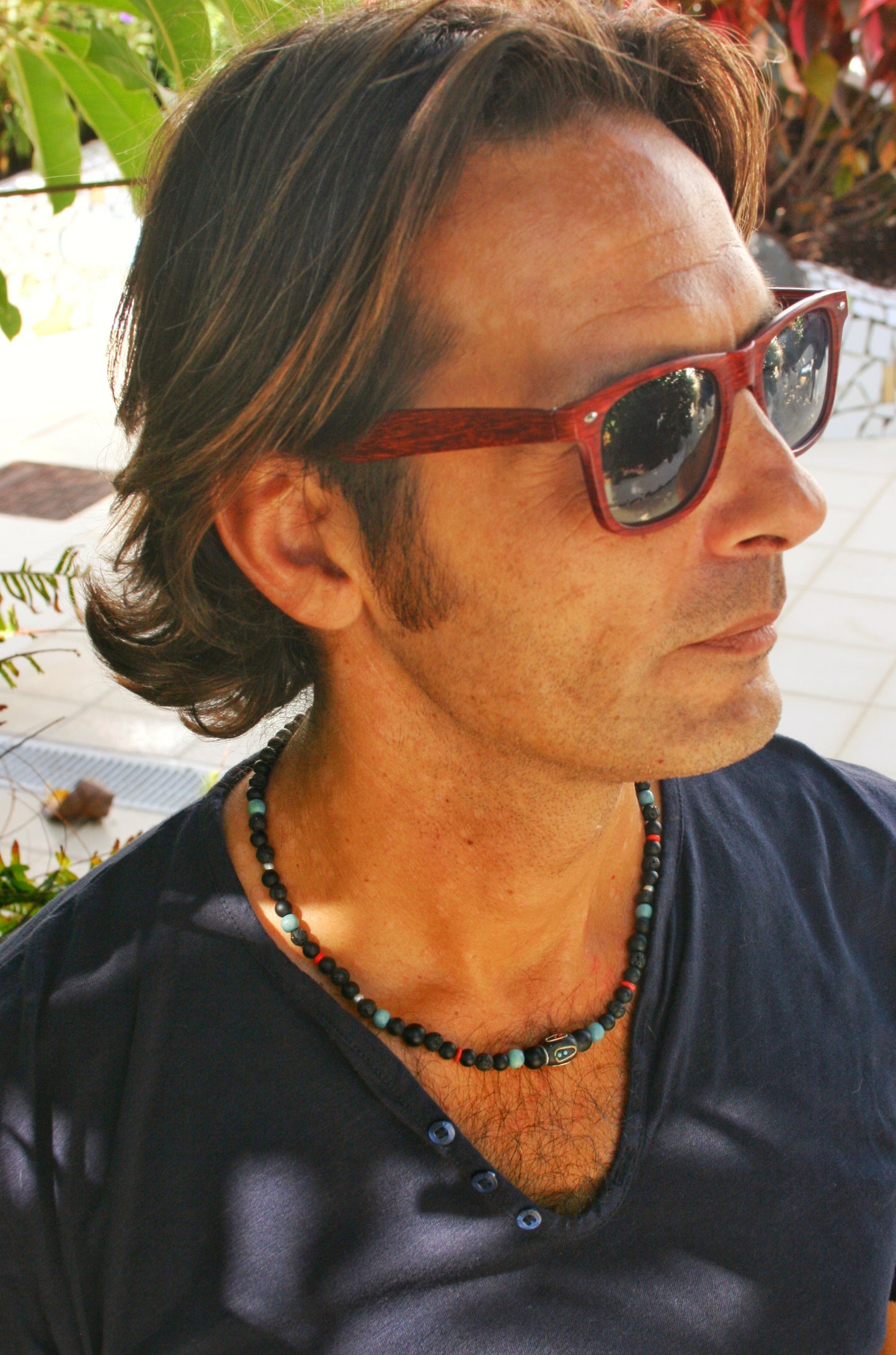 Black Agate Lava Stone Choker Necklace – Tribal Beaded Jewelry