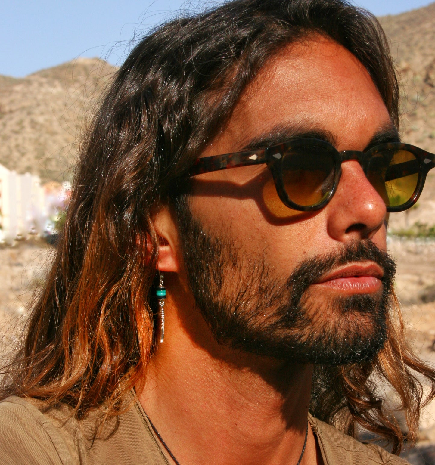 Feather Dangle Earring for Men – Turquoise & Black Shell