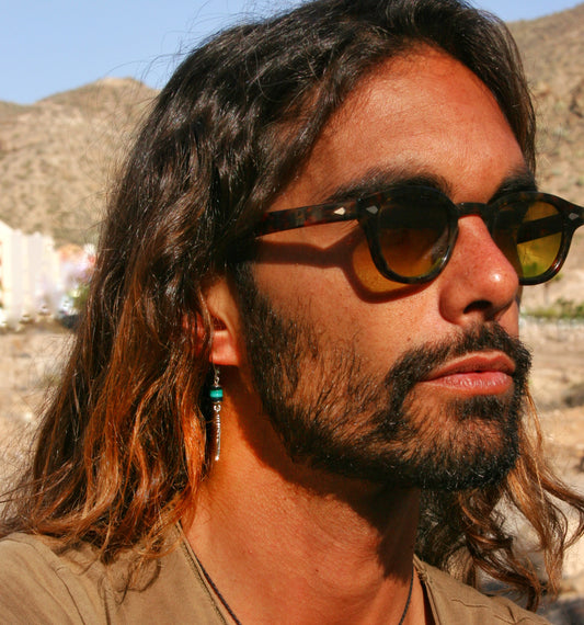 Feather Dangle Earring for Men – Turquoise & Black Shell