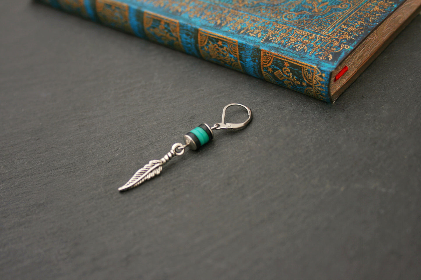 Feather Dangle Earring for Men – Turquoise & Black Shell