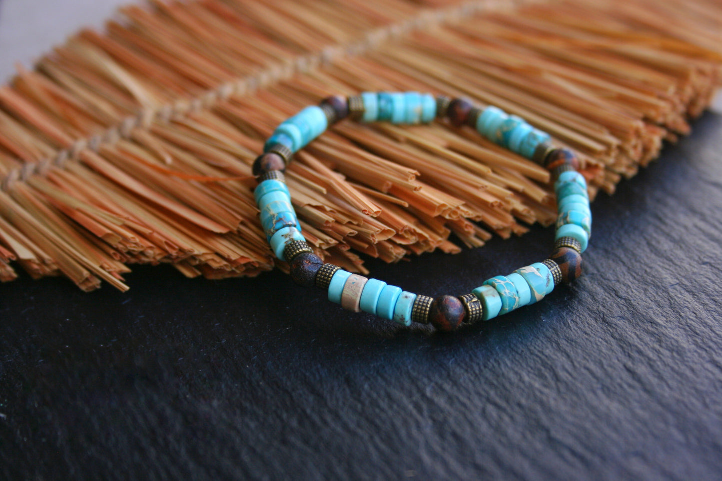 Mens Beaded Bracelet Set – Tibetan Agate, Turquoise & Leather Bracelets