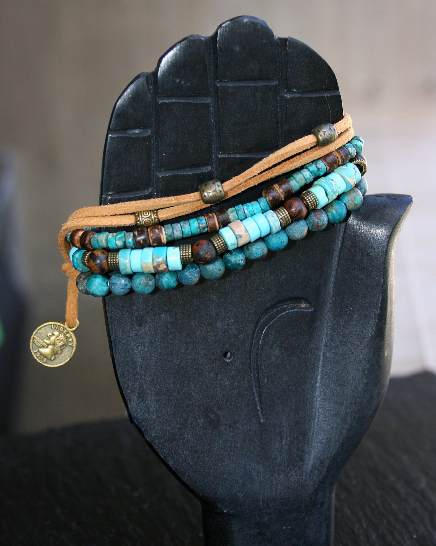 Mens Beaded Bracelet Set – Tibetan Agate, Turquoise & Leather Bracelets