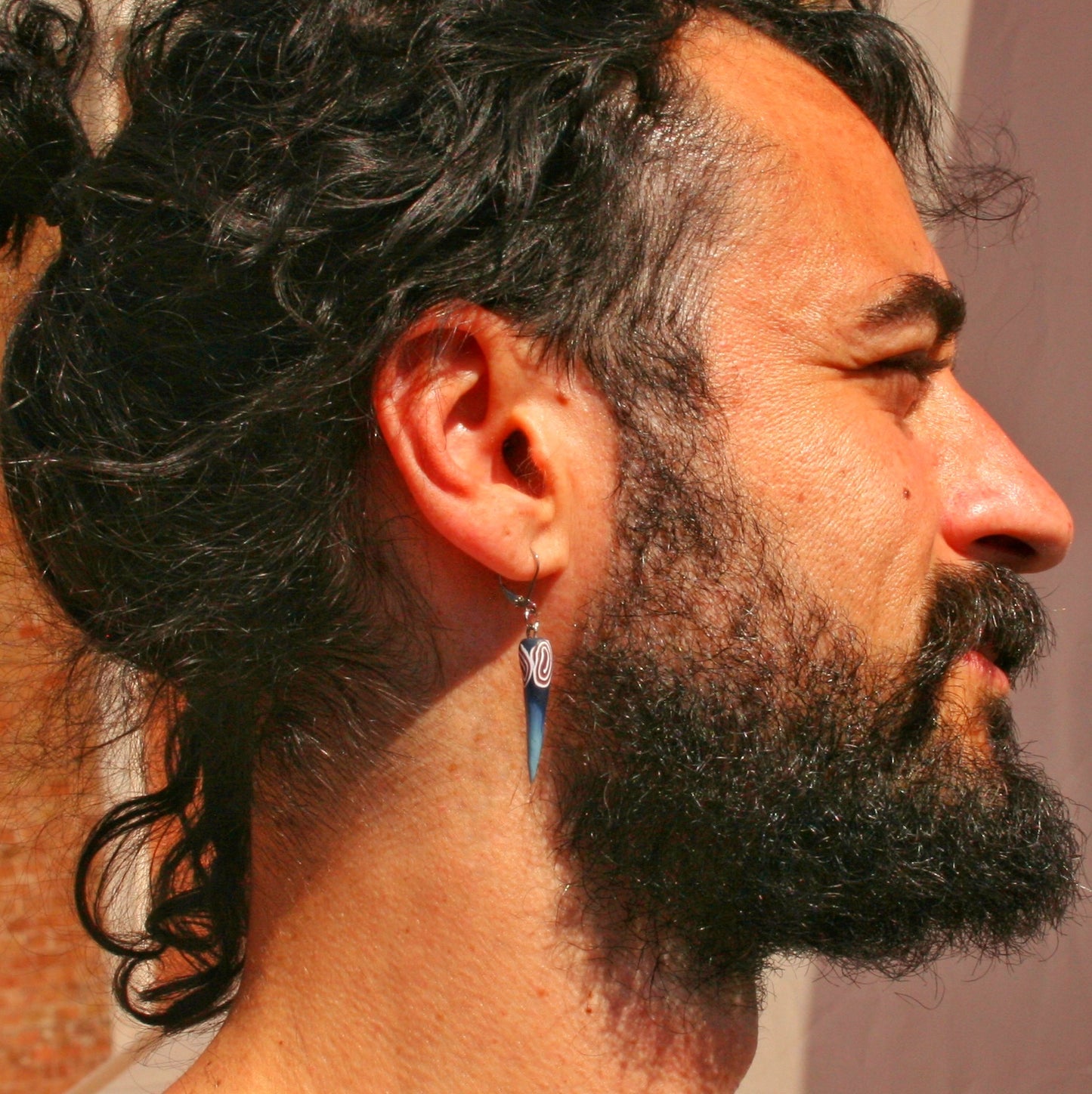 Blue Triangle Dangle Earring for Men | Geometric Polymer Clay Single Earring