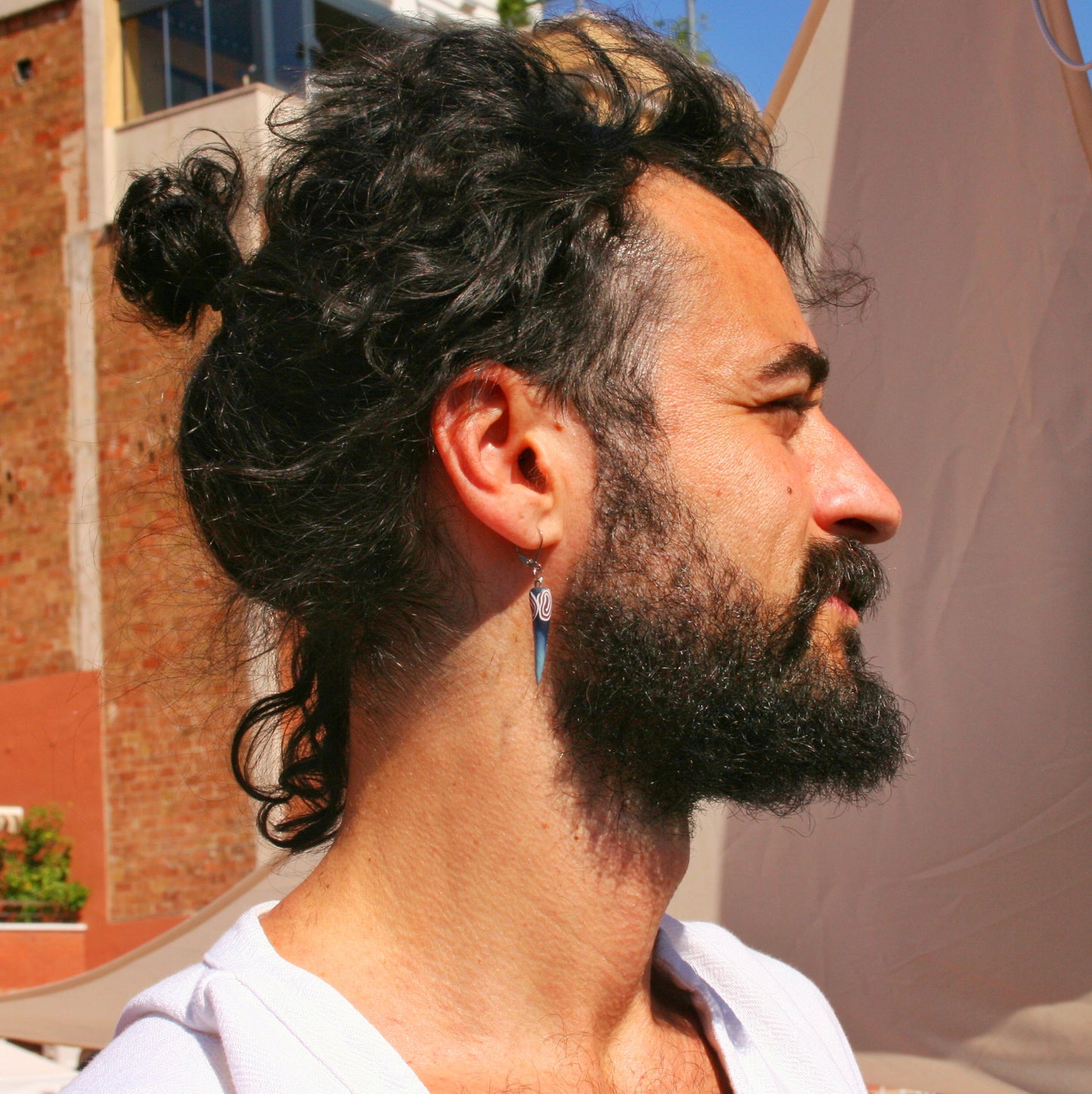 Blue Triangle Dangle Earring for Men | Geometric Polymer Clay Single Earring