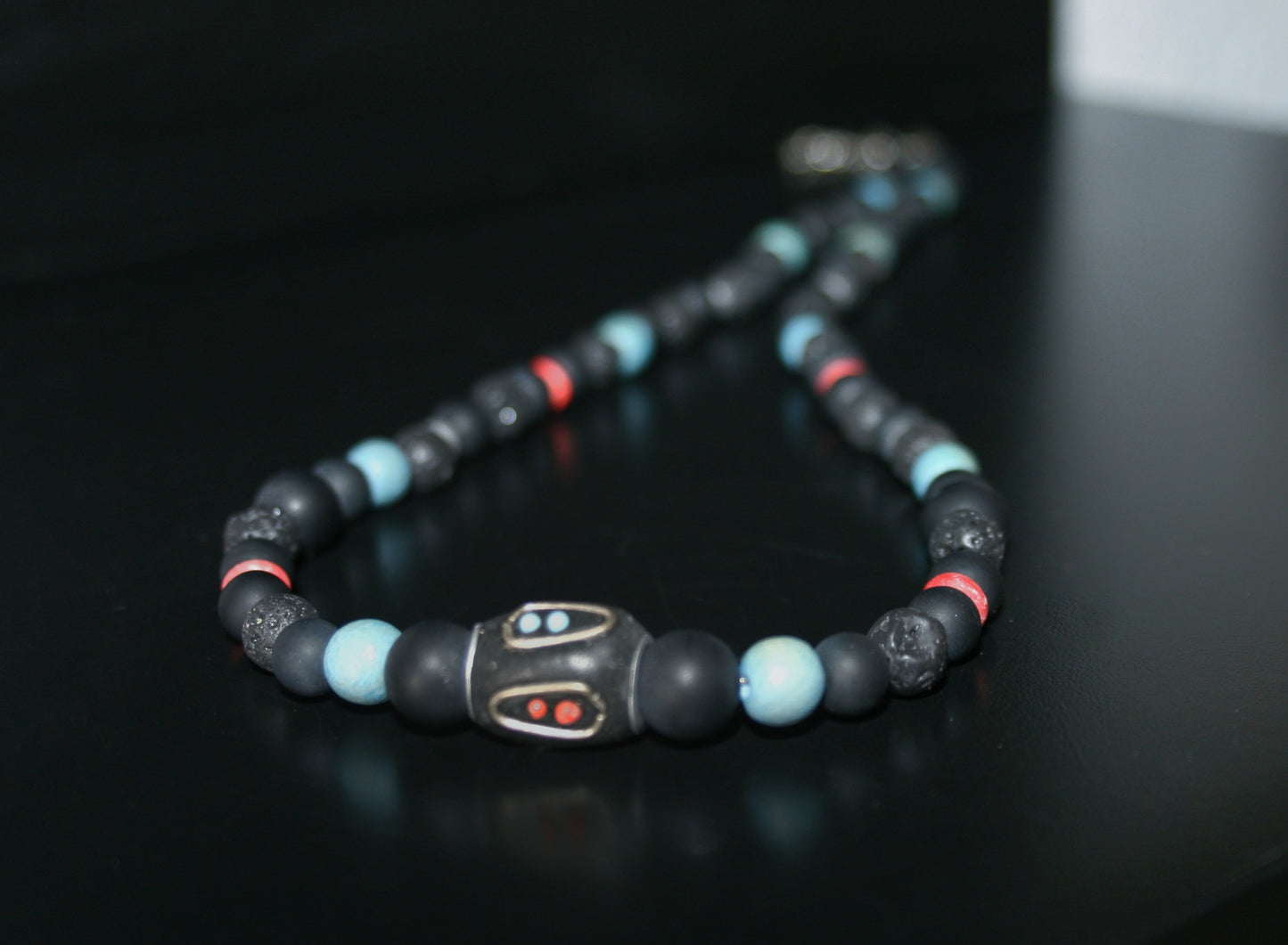 Black Agate Lava Stone Choker Necklace – Tribal Beaded Jewelry