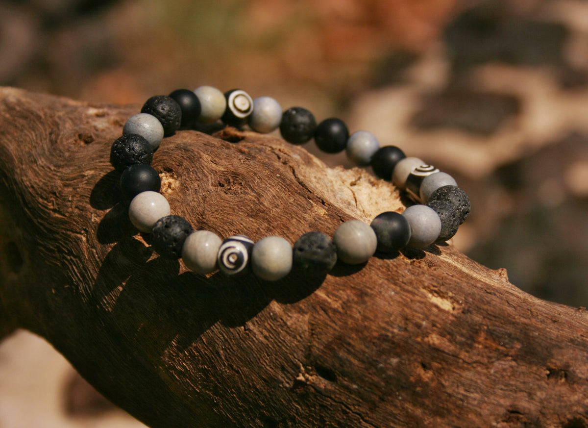 Mens Agate & Lava Stone Bracelet Set – Boho Wood Beaded Bracelets