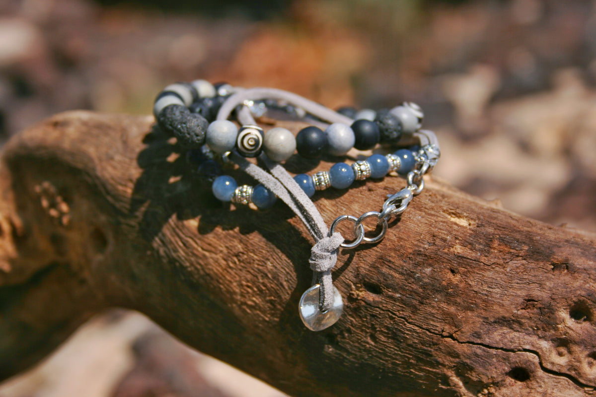 Mens Agate & Lava Stone Bracelet Set – Boho Wood Beaded Bracelets