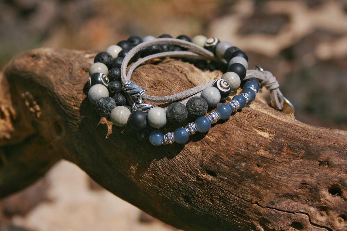 Mens Agate & Lava Stone Bracelet Set – Boho Wood Beaded Bracelets