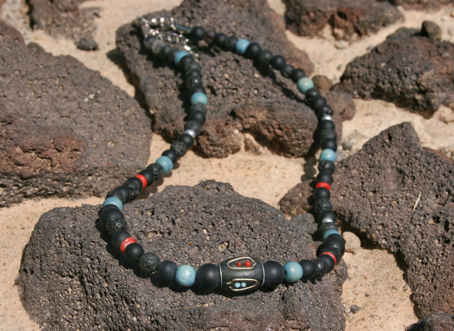 Black Agate Lava Stone Choker Necklace – Tribal Beaded Jewelry