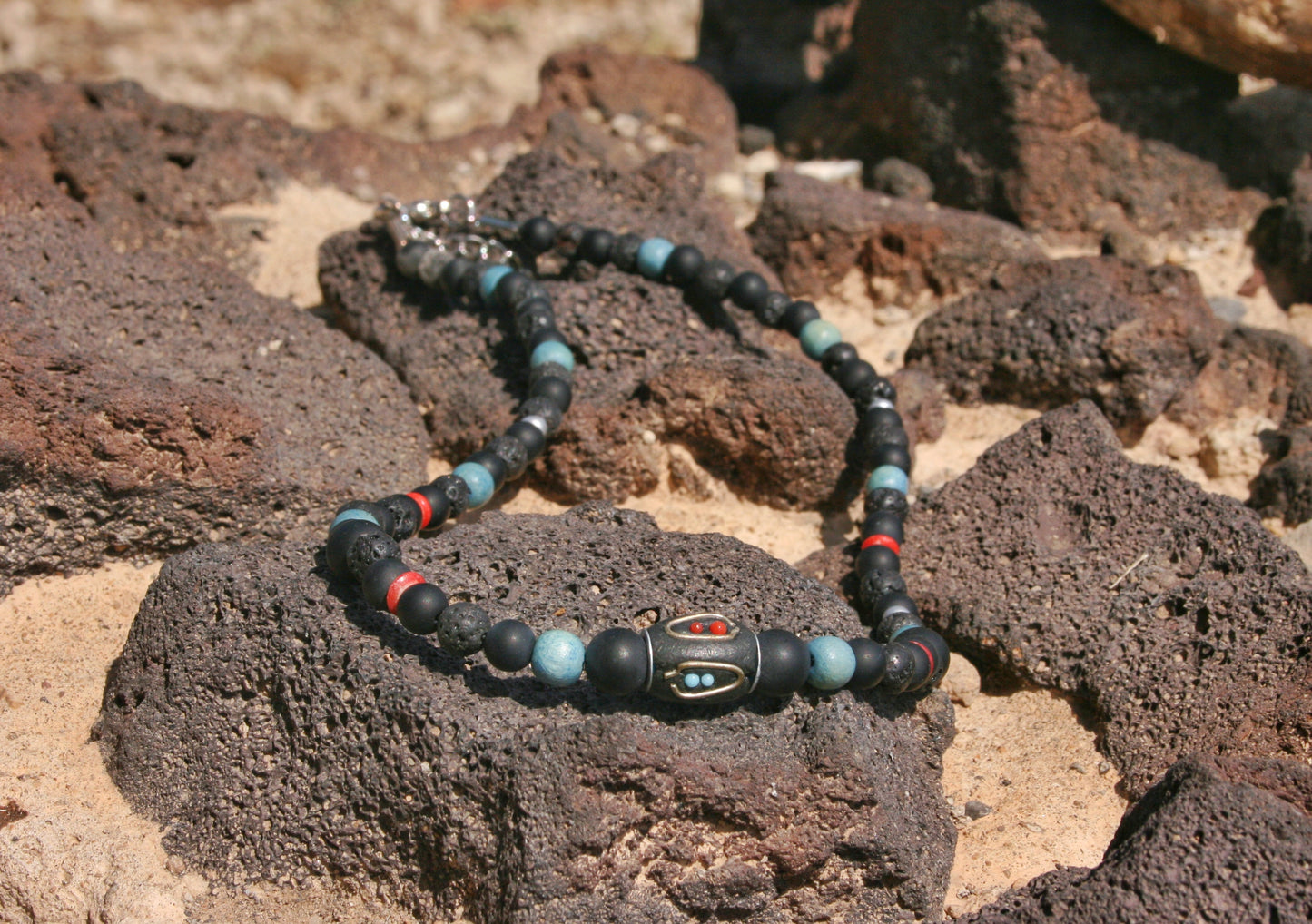 Black Agate Lava Stone Choker Necklace – Tribal Beaded Jewelry