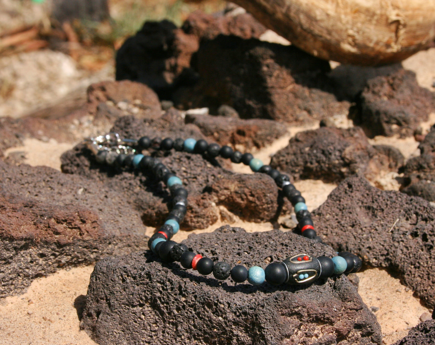 Black Agate Lava Stone Choker Necklace – Tribal Beaded Jewelry