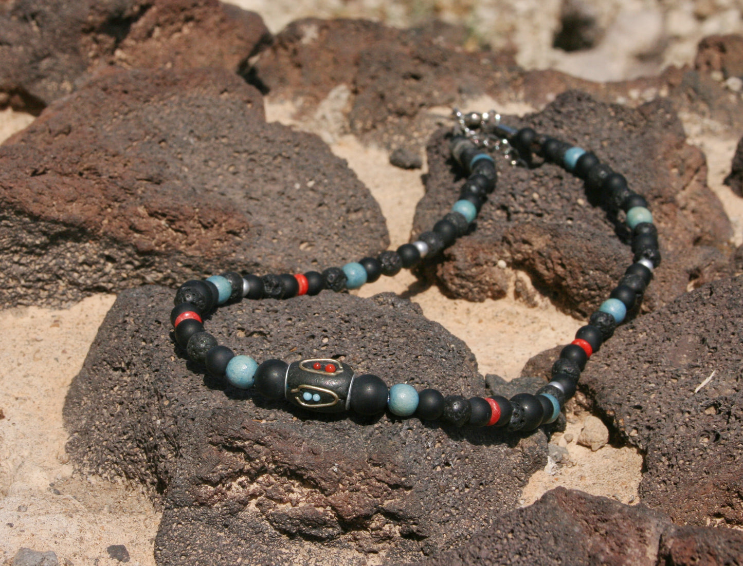 Black Agate Lava Stone Choker Necklace – Tribal Beaded Jewelry