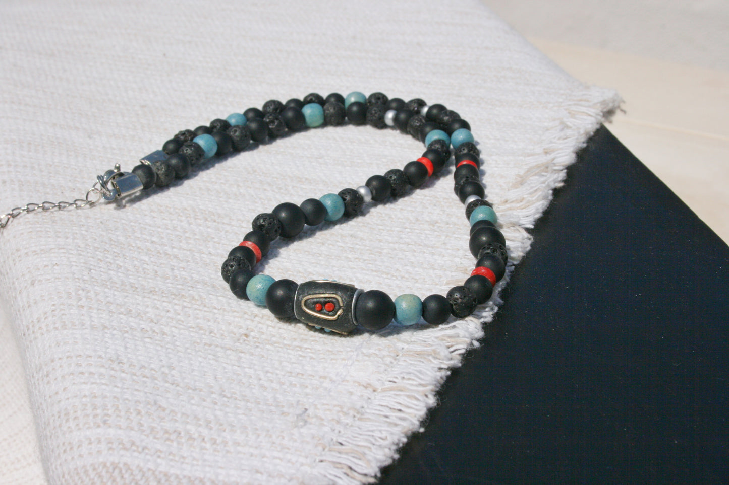 Black Agate Lava Stone Choker Necklace – Tribal Beaded Jewelry