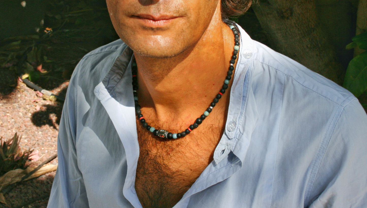Black Agate Lava Stone Choker Necklace – Tribal Beaded Jewelry