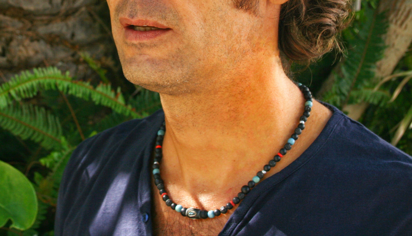 Black Agate Lava Stone Choker Necklace – Tribal Beaded Jewelry