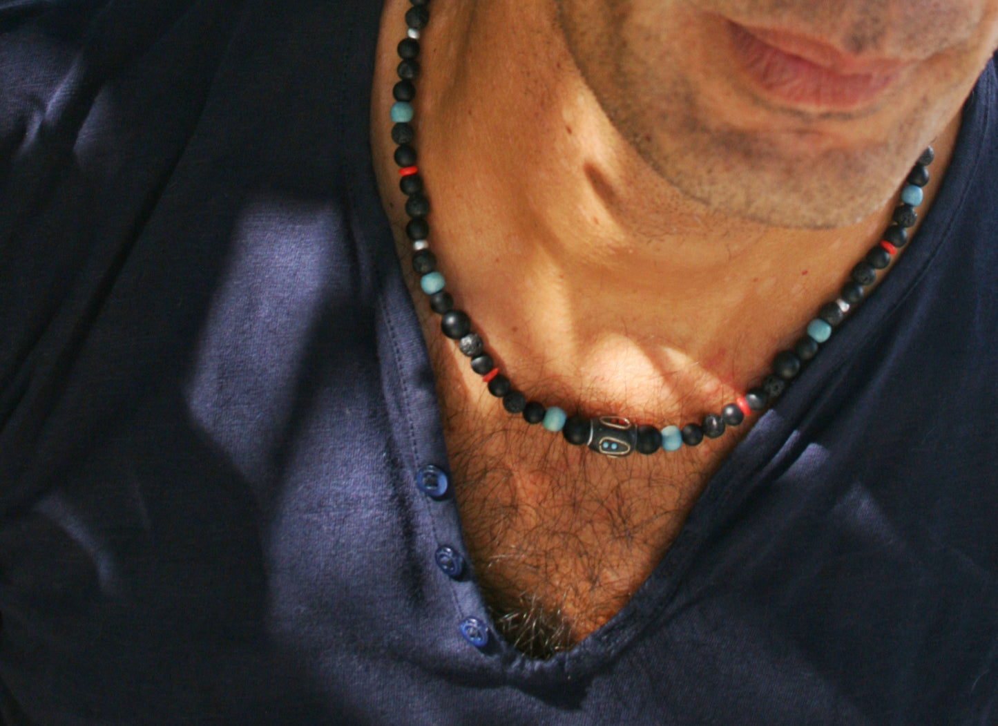 Black Agate Lava Stone Choker Necklace – Tribal Beaded Jewelry