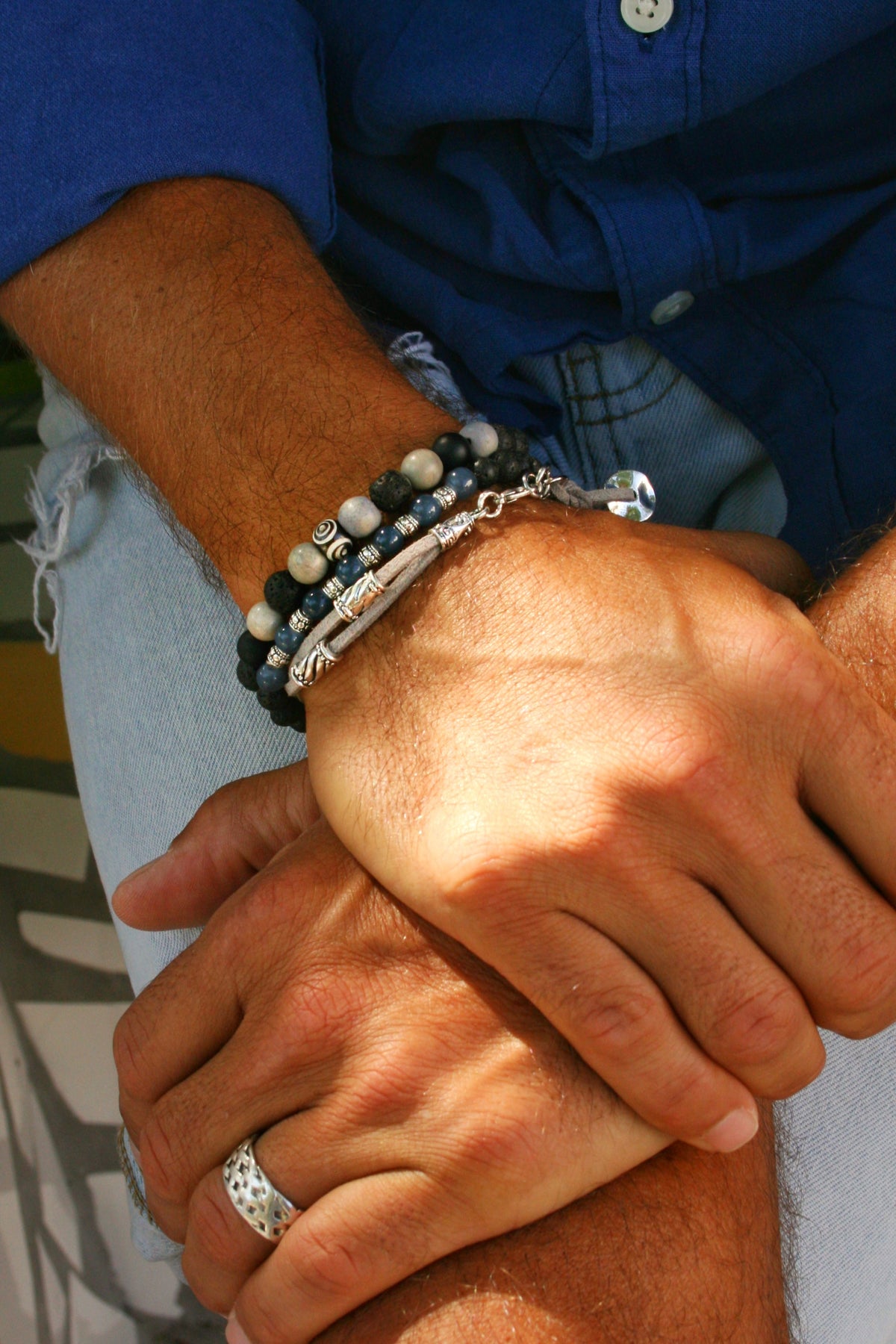 Mens Agate & Lava Stone Bracelet Set – Boho Wood Beaded Bracelets