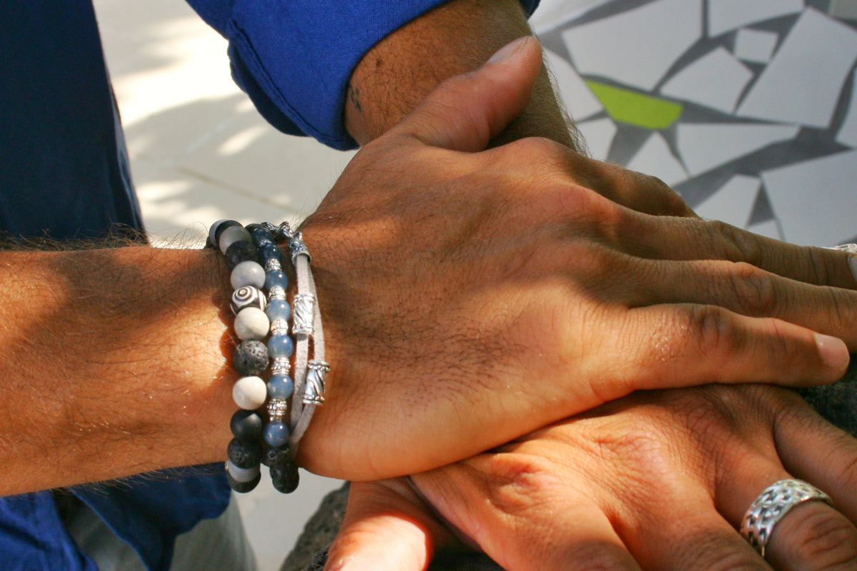 Mens Agate & Lava Stone Bracelet Set – Boho Wood Beaded Bracelets