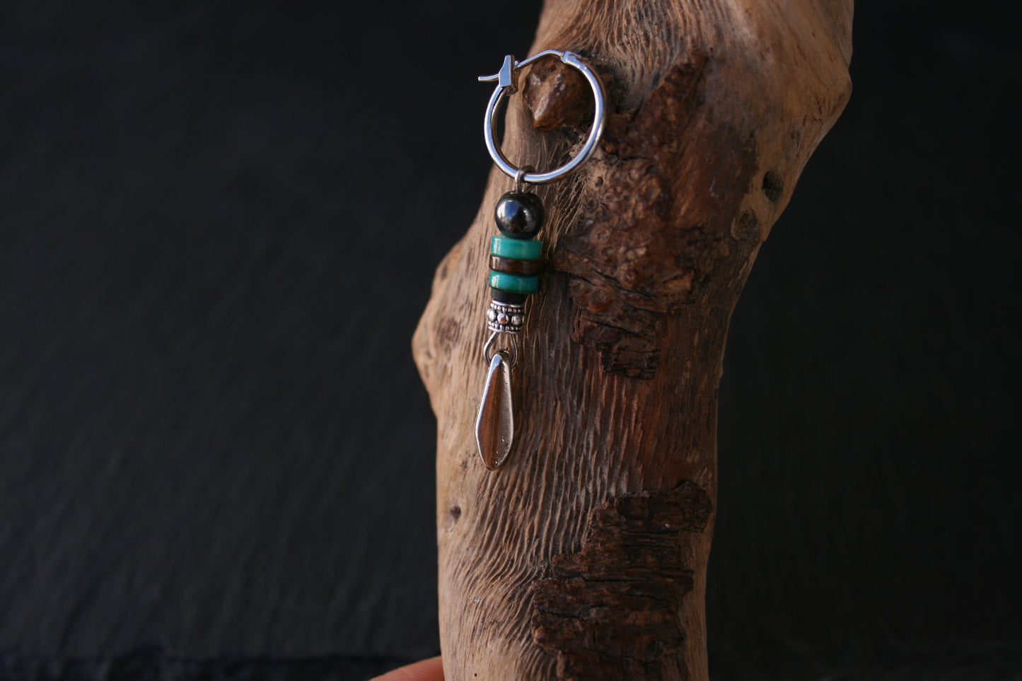 Spike Turquoise Heishi Men's Earring: Tribal Shell Beads with Sterling Silver Option