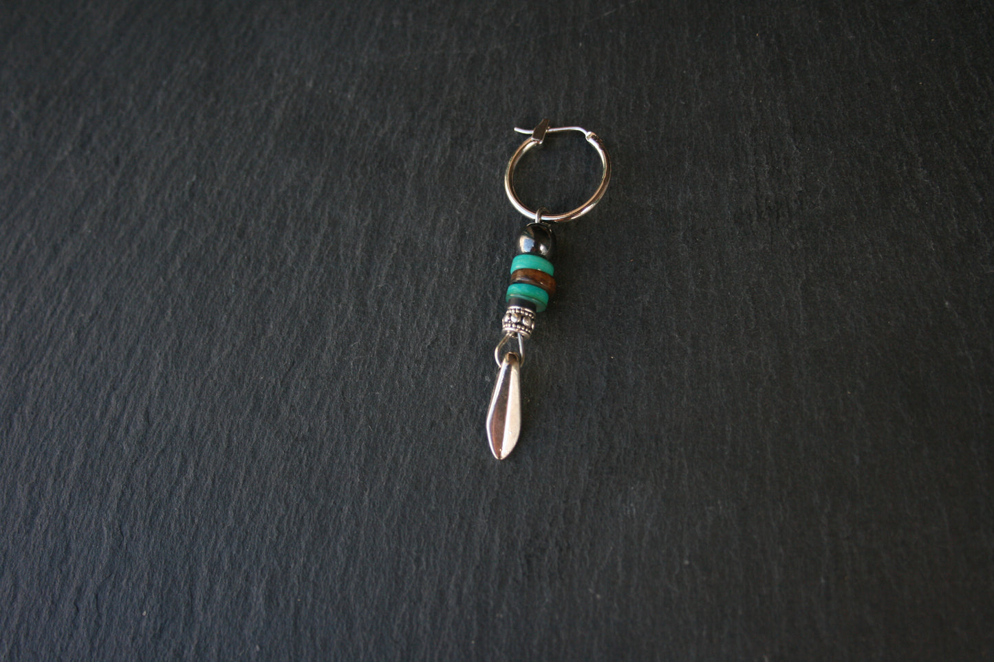 Spike Turquoise Heishi Men's Earring: Tribal Shell Beads with Sterling Silver Option