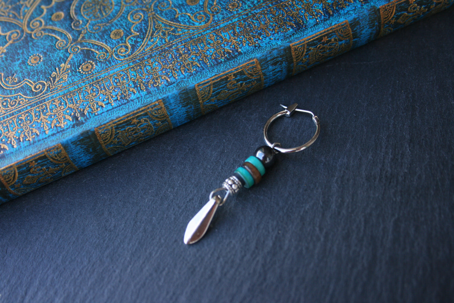 Spike Turquoise Heishi Men's Earring: Tribal Shell Beads with Sterling Silver Option