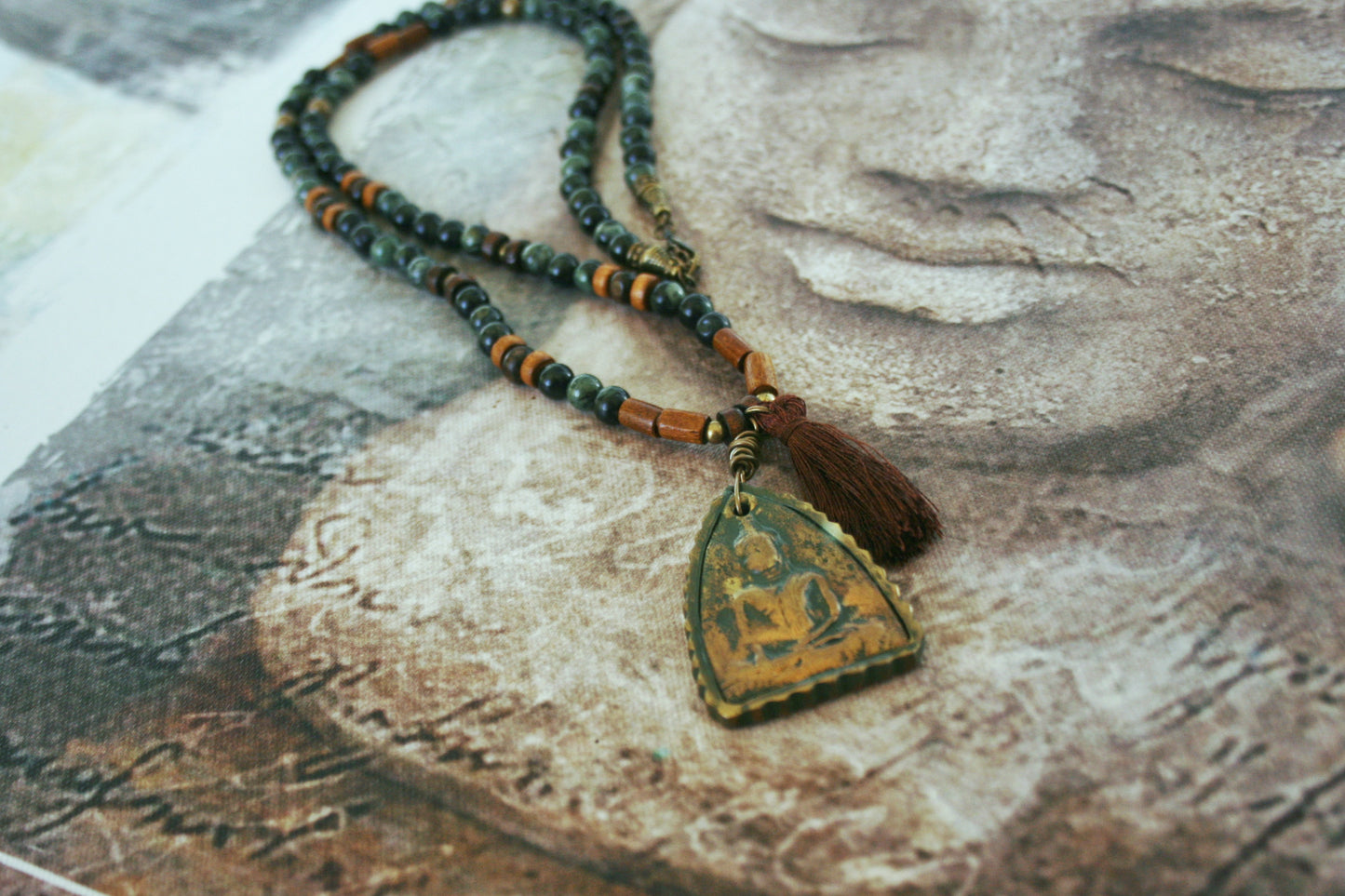 Men's Jasper Buddha Necklace: Tibetan Boho Beaded Pendant