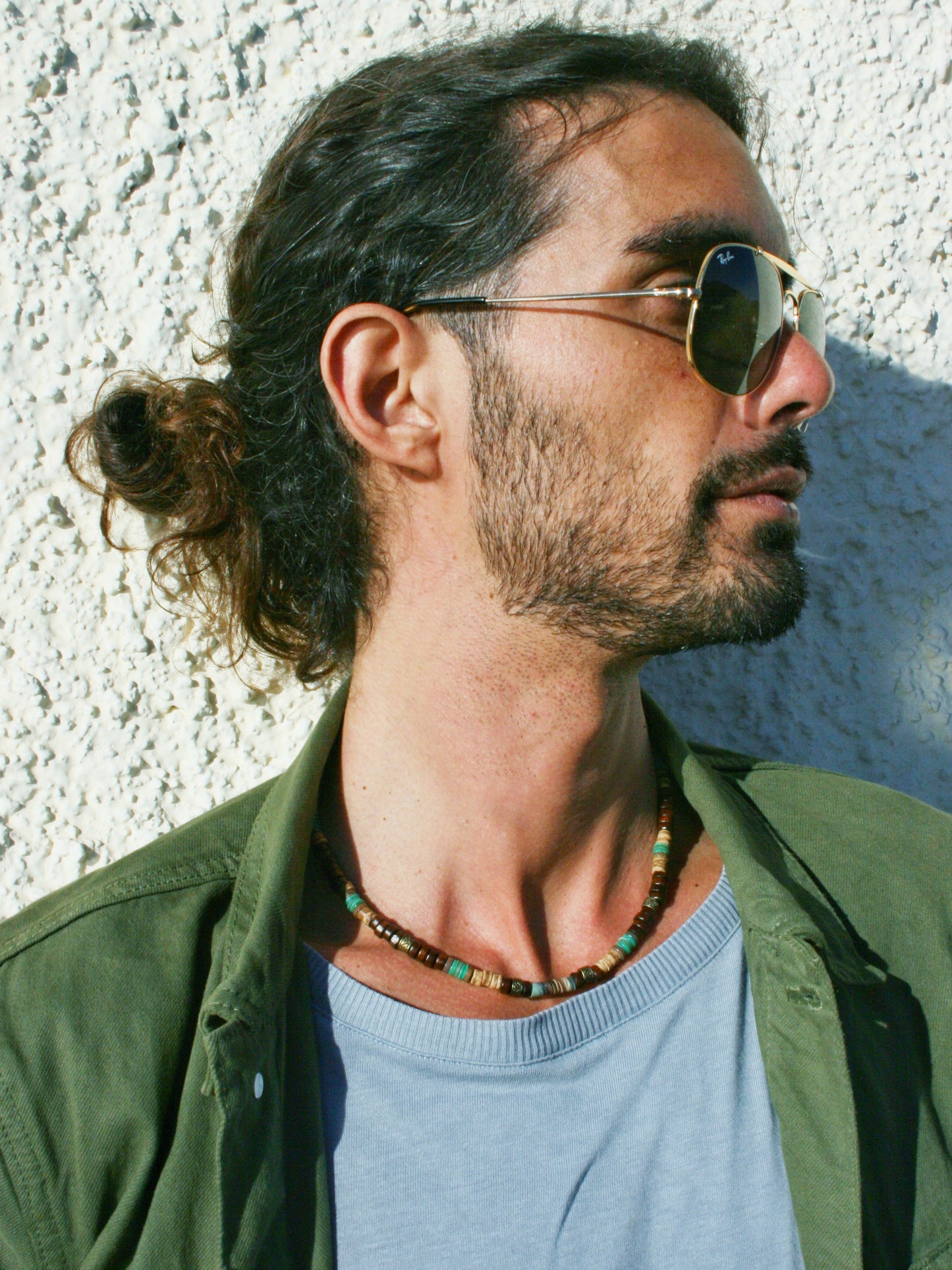 Earth Tone Beaded Choker Necklace – Coconut & Green Shell Beads