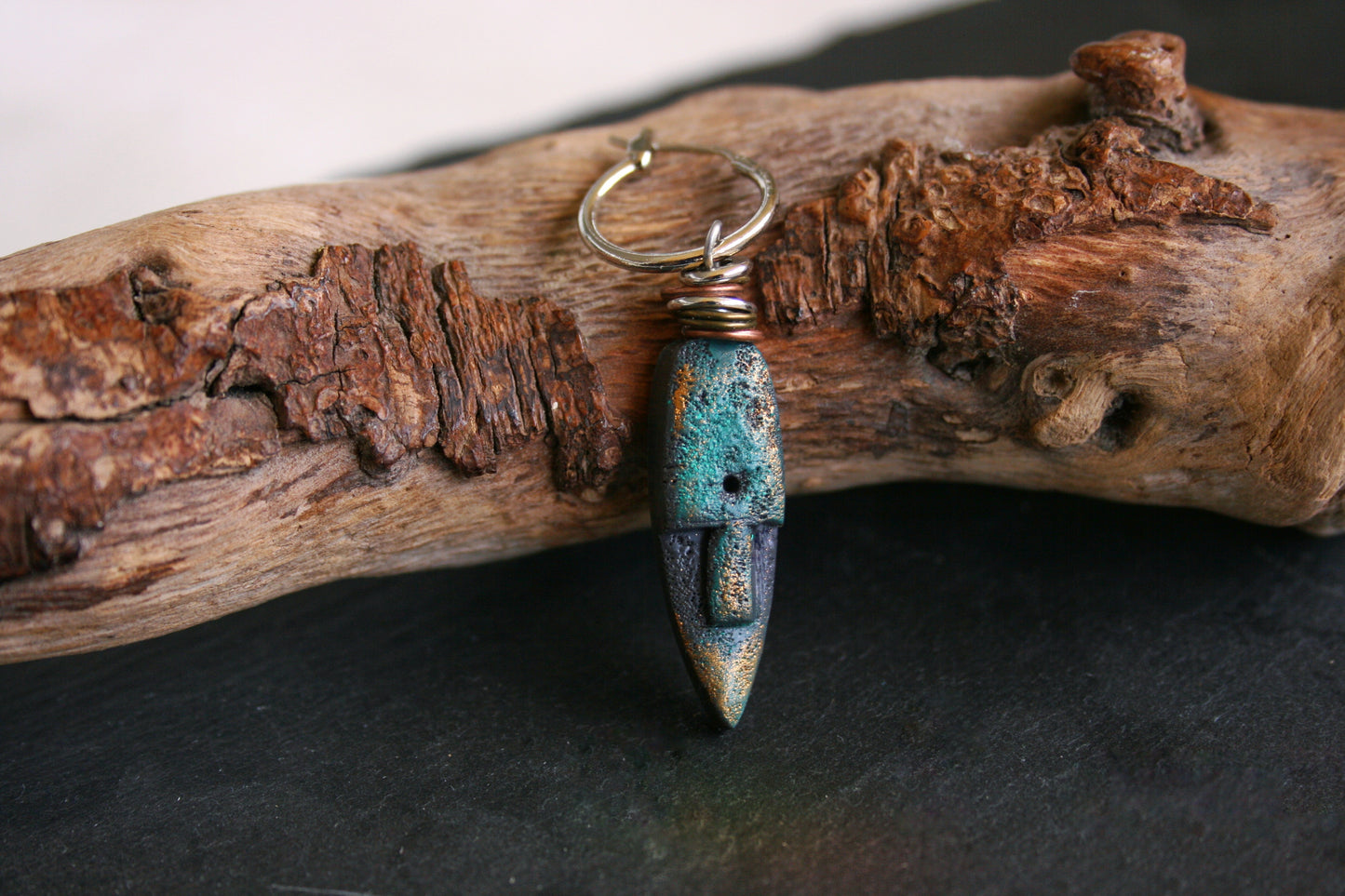African Mask Dangle Earring – Handmade Polymer Clay Tribal Jewelry, Unisex Single Earring