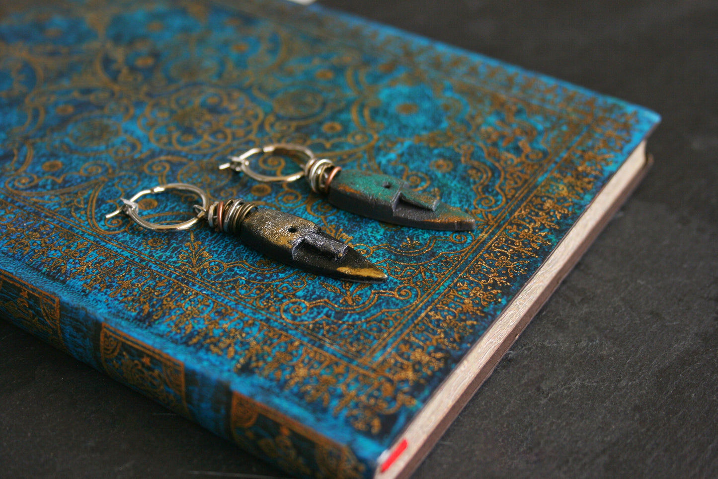 African Mask Dangle Earring – Handmade Polymer Clay Tribal Jewelry, Unisex Single Earring