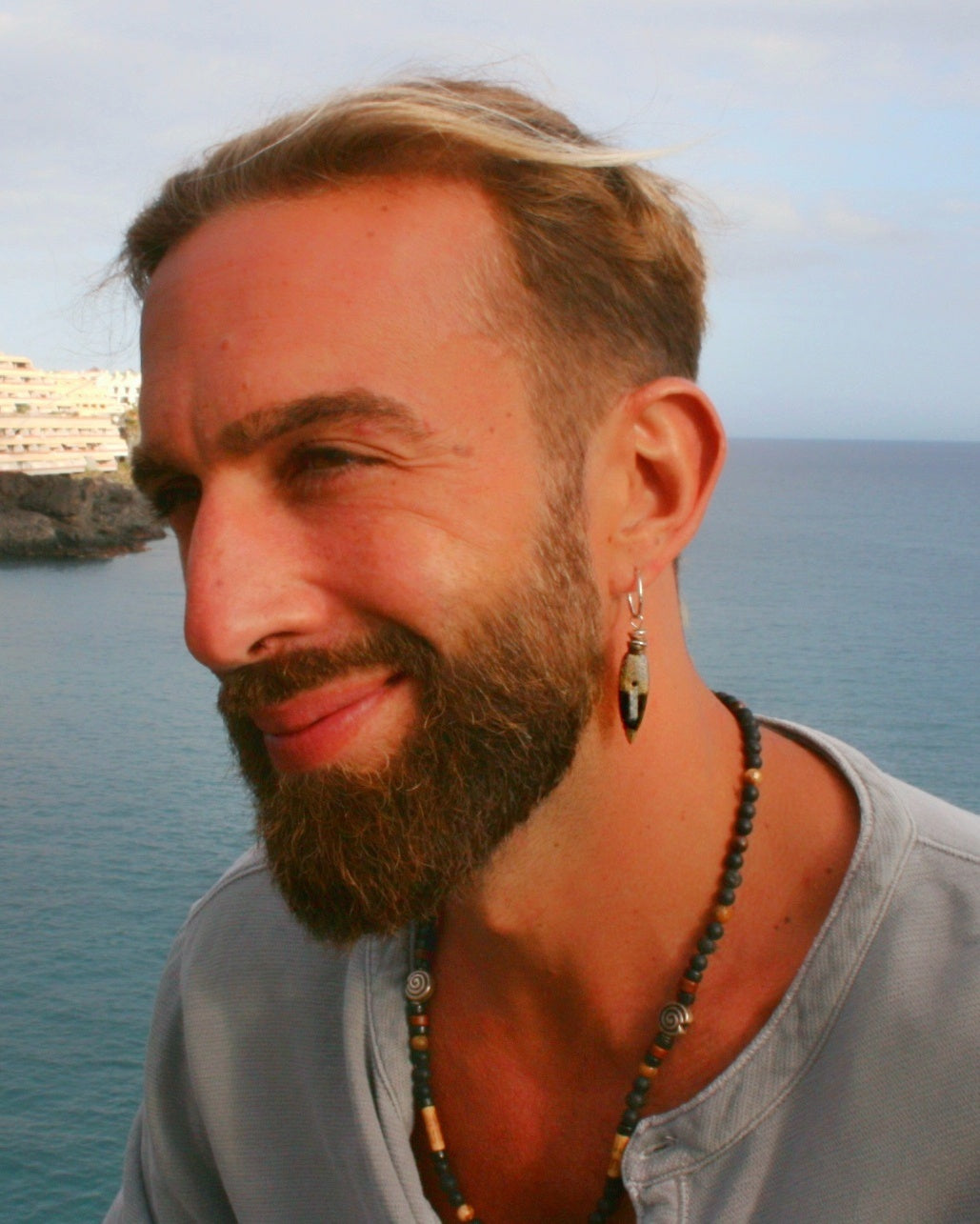 African Mask Dangle Earring – Handmade Polymer Clay Tribal Jewelry, Unisex Single Earring