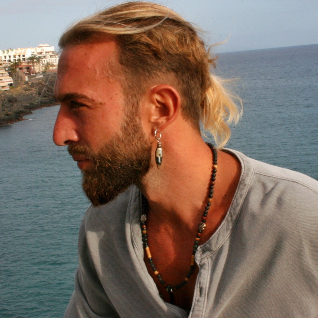 African Mask Dangle Earring – Handmade Polymer Clay Tribal Jewelry, Unisex Single Earring
