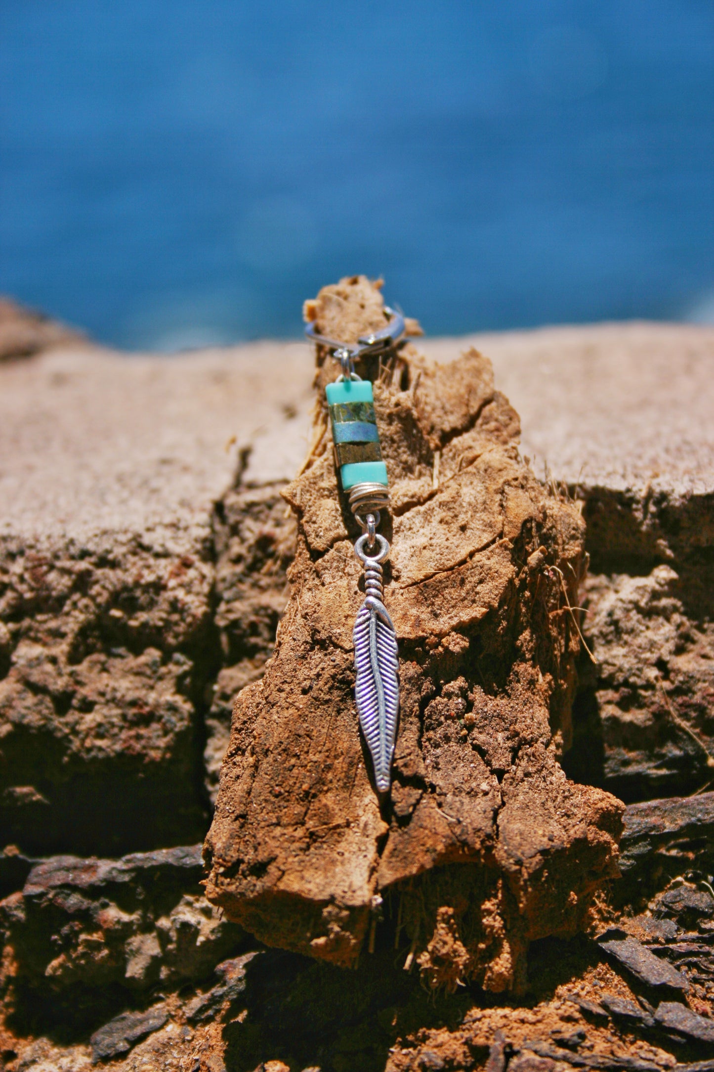 Feather Miyuki Bead Earring for Men – Handmade Unisex Dangle Earring with Silver Tip