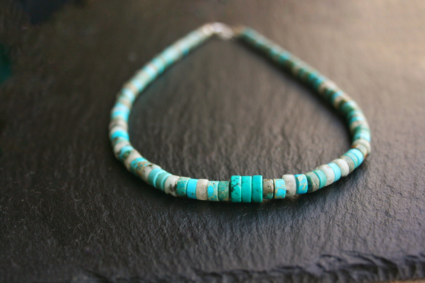 Turquoise Heishi Beaded Choker Necklace for Men – Handmade Natural Stone Boho Jewelry