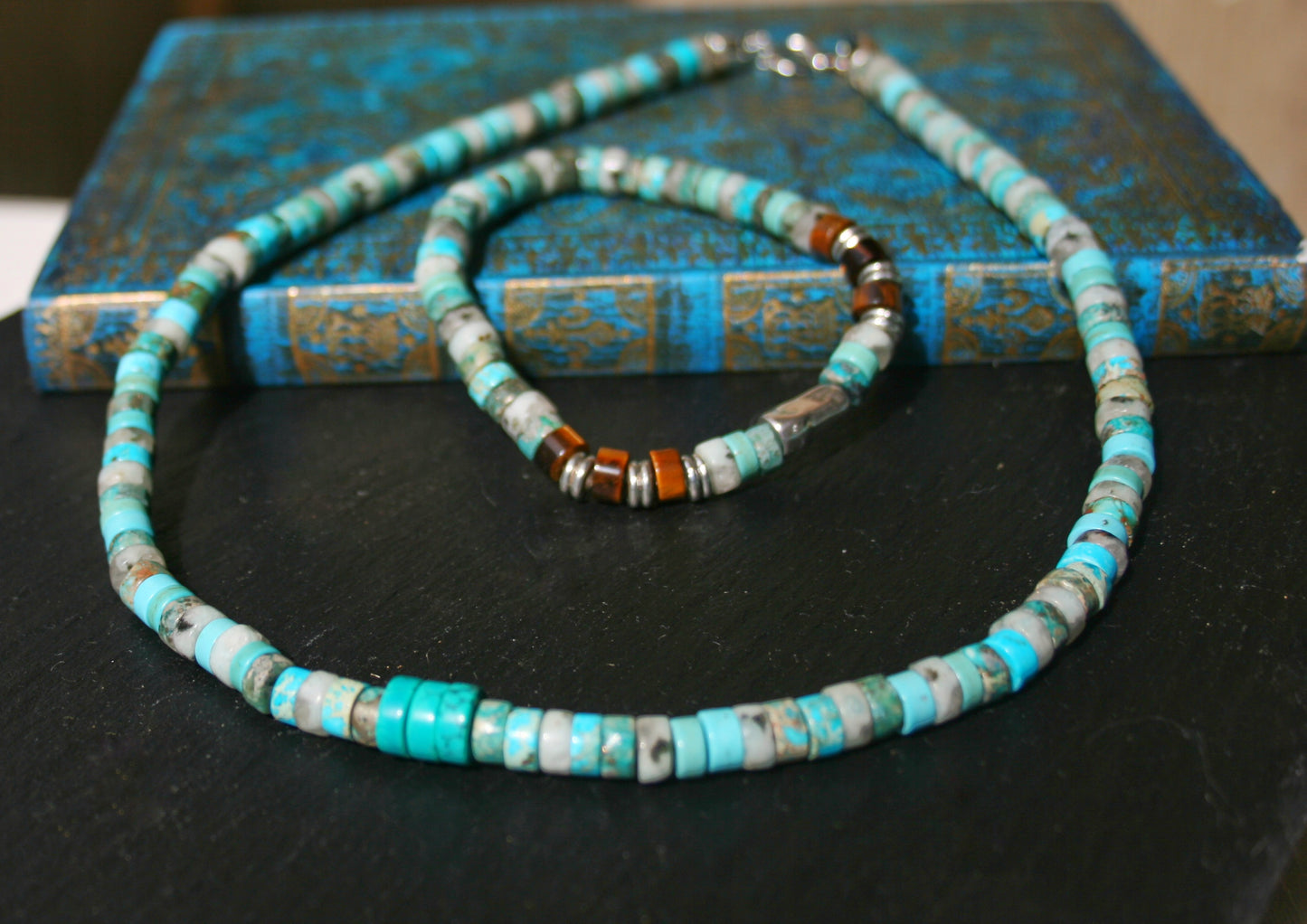 Turquoise Heishi Beaded Choker Necklace for Men – Handmade Natural Stone Boho Jewelry