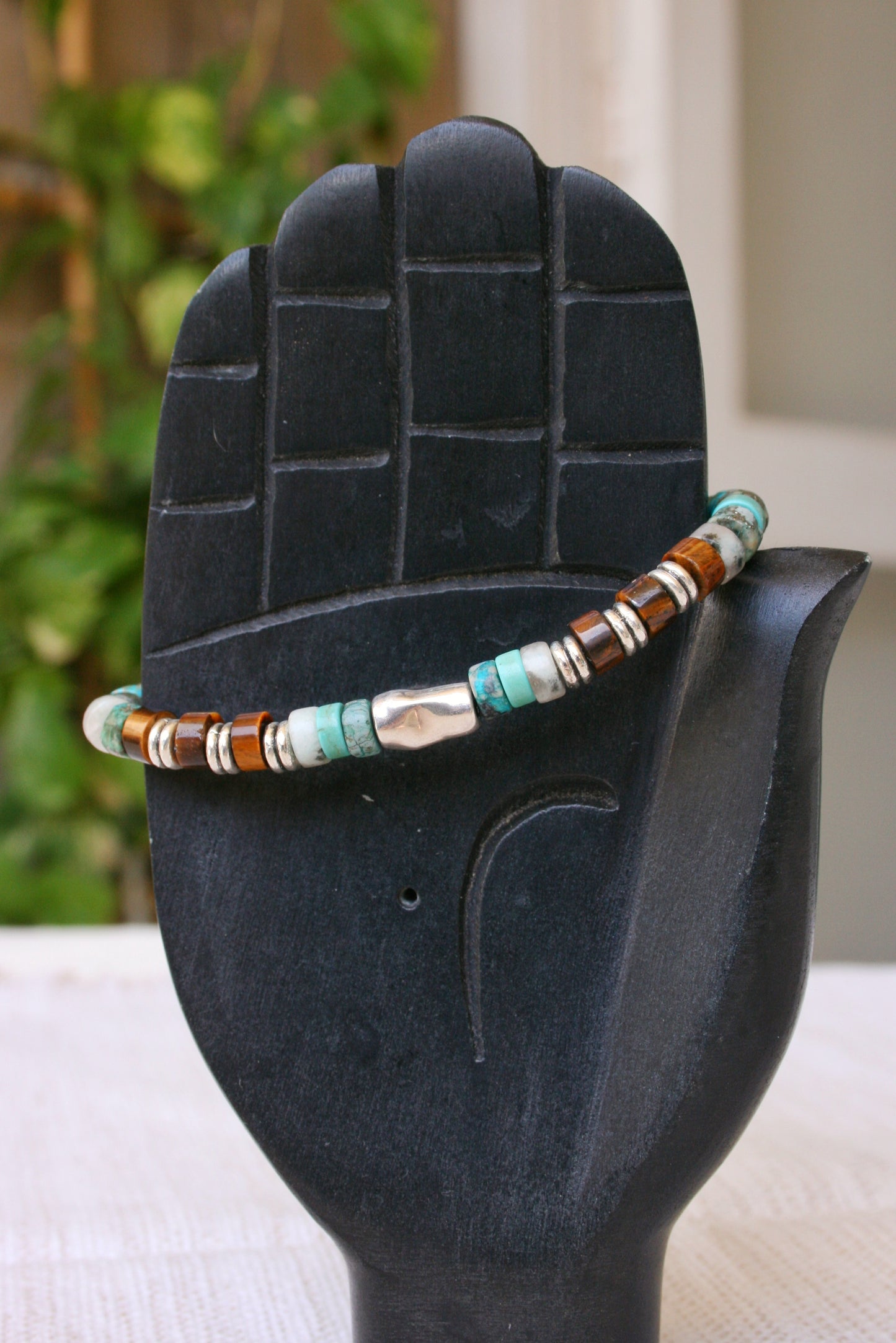 Turquoise Heishi Beaded Choker Necklace for Men – Handmade Natural Stone Boho Jewelry