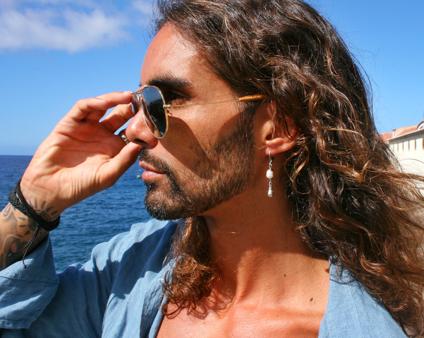 Pearl Pirate Earring, Natural Pearl Dangle Earring, Sterling Silver Ear Wire, Stainless Steel Hoop or Leverback, Boho Coastal Jewelry