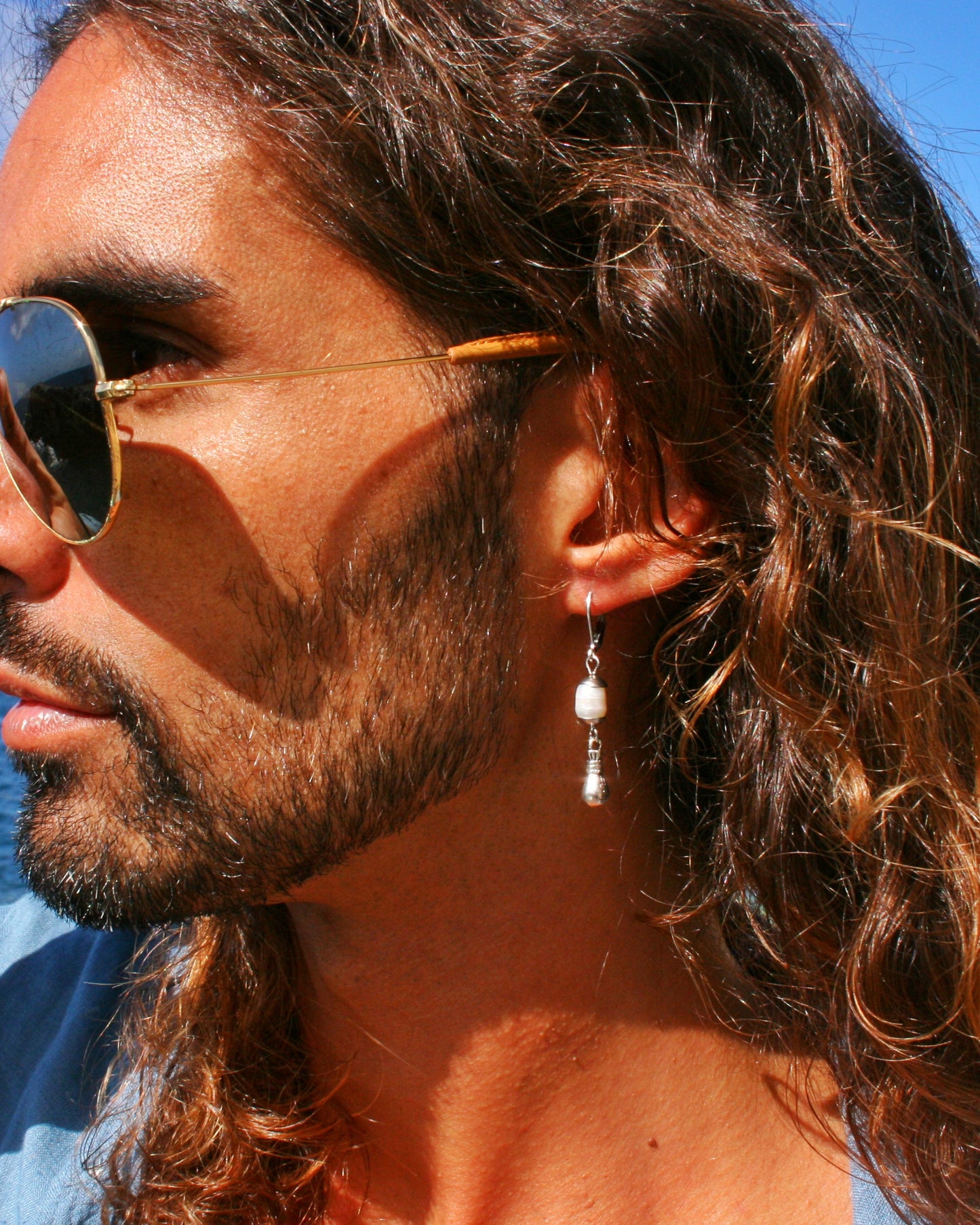 Pearl Pirate Earring, Natural Pearl Dangle Earring, Sterling Silver Ear Wire, Stainless Steel Hoop or Leverback, Boho Coastal Jewelry