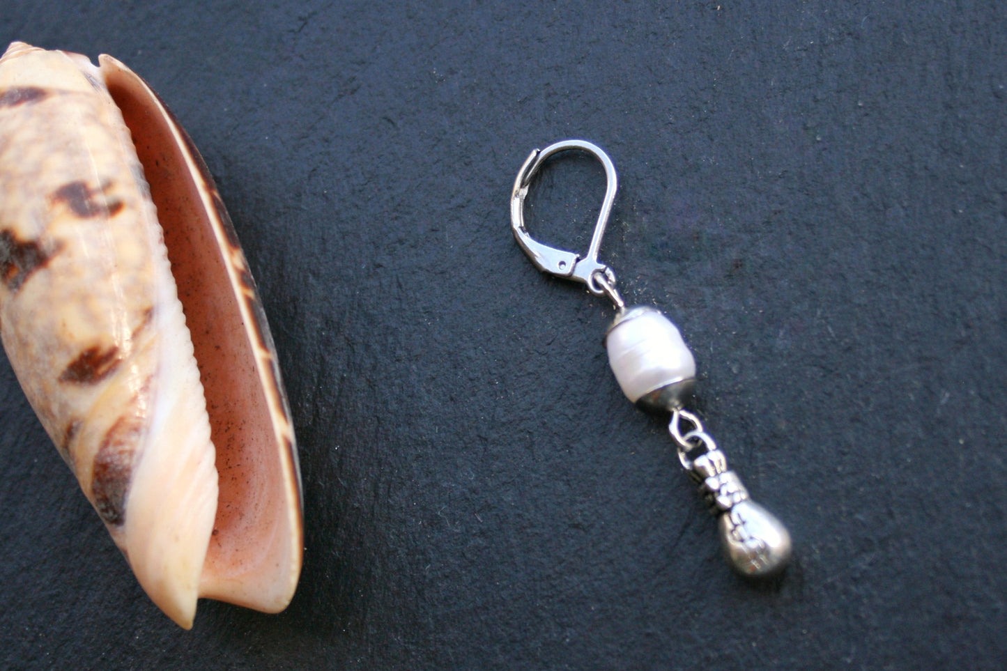 Pearl Pirate Earring, Natural Pearl Dangle Earring, Sterling Silver Ear Wire, Stainless Steel Hoop or Leverback, Boho Coastal Jewelry