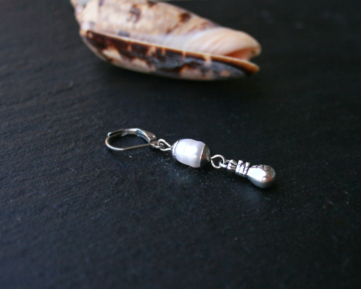 Pearl Pirate Earring, Natural Pearl Dangle Earring, Sterling Silver Ear Wire, Stainless Steel Hoop or Leverback, Boho Coastal Jewelry