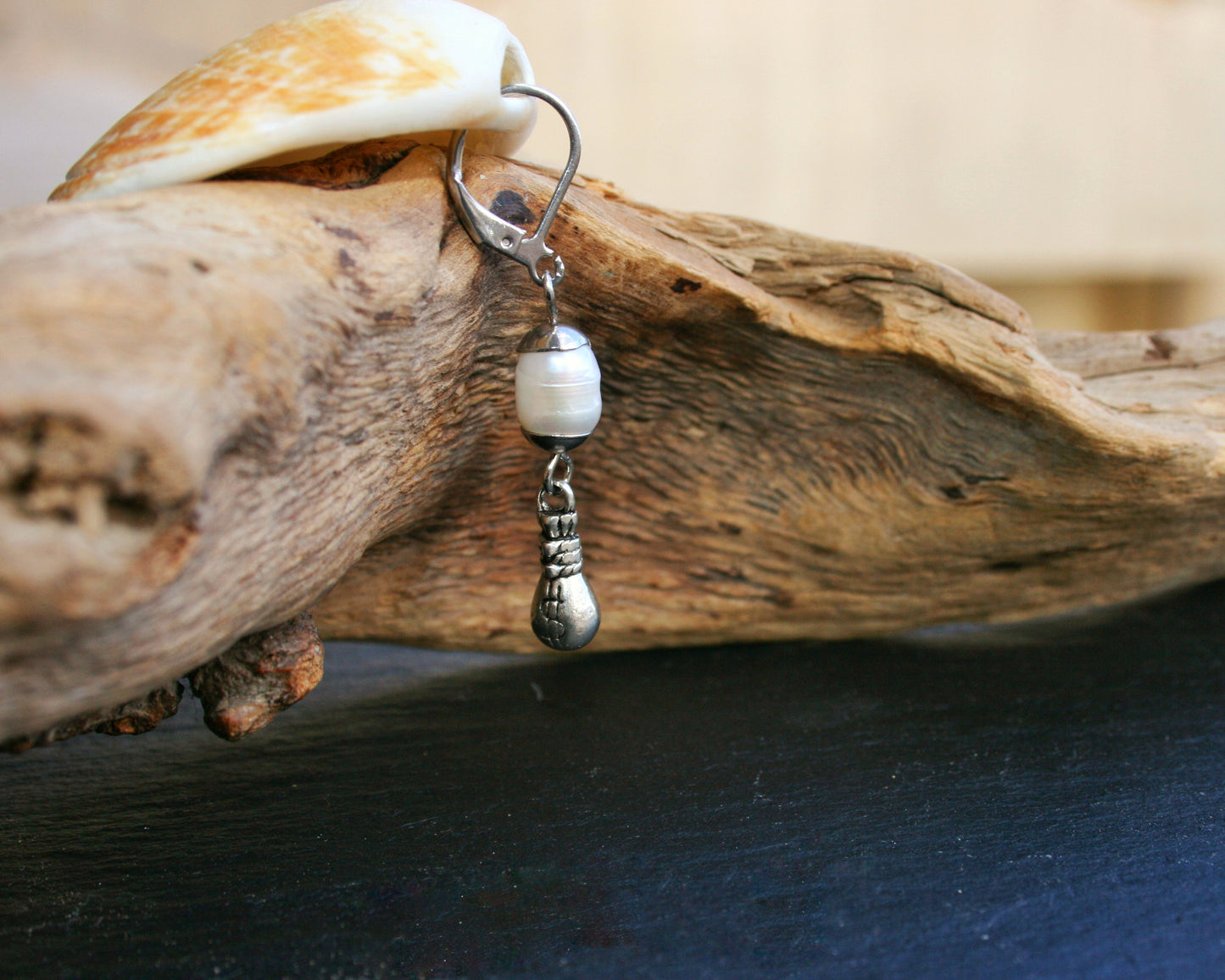 Pearl Pirate Earring, Natural Pearl Dangle Earring, Sterling Silver Ear Wire, Stainless Steel Hoop or Leverback, Boho Coastal Jewelry