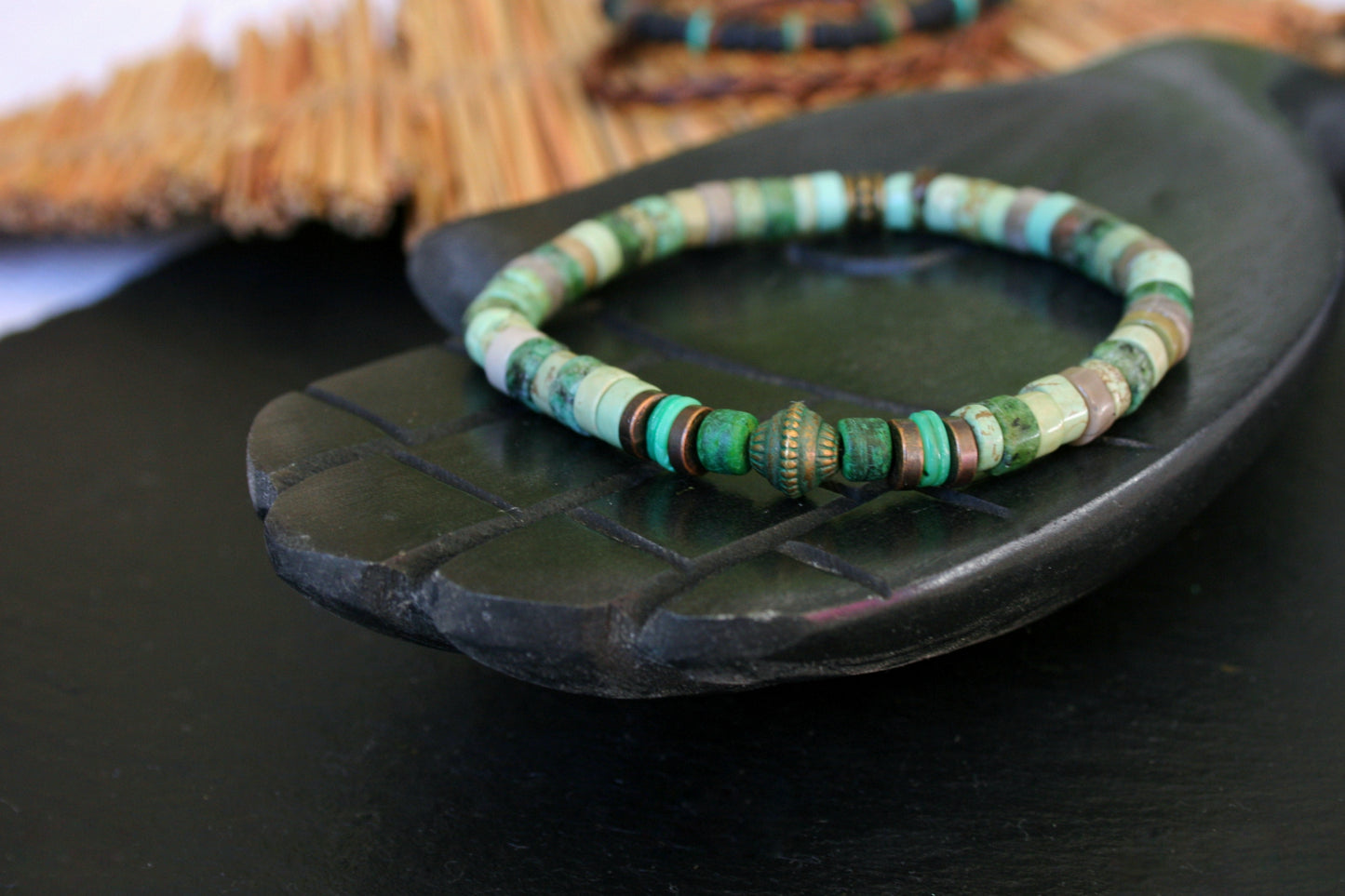 Men's Gemstone Leather Bracelet Set, Boho Coconut & Shell Stackable Bracelets, Handmade Layered Jewelry Gift