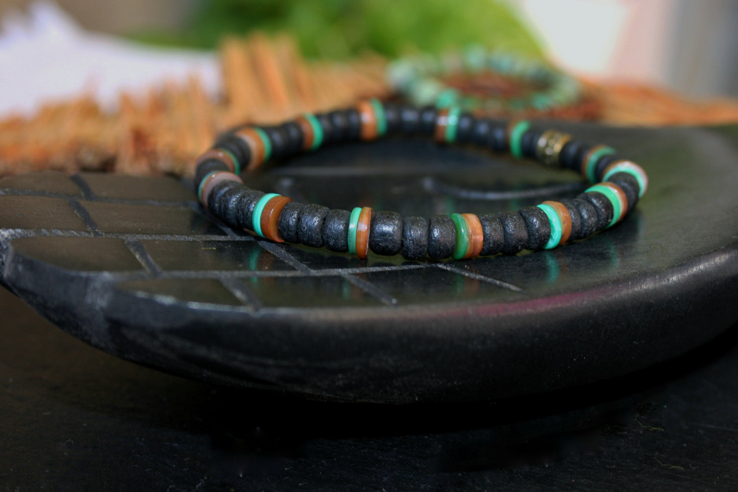 Men's Gemstone Leather Bracelet Set, Boho Coconut & Shell Stackable Bracelets, Handmade Layered Jewelry Gift