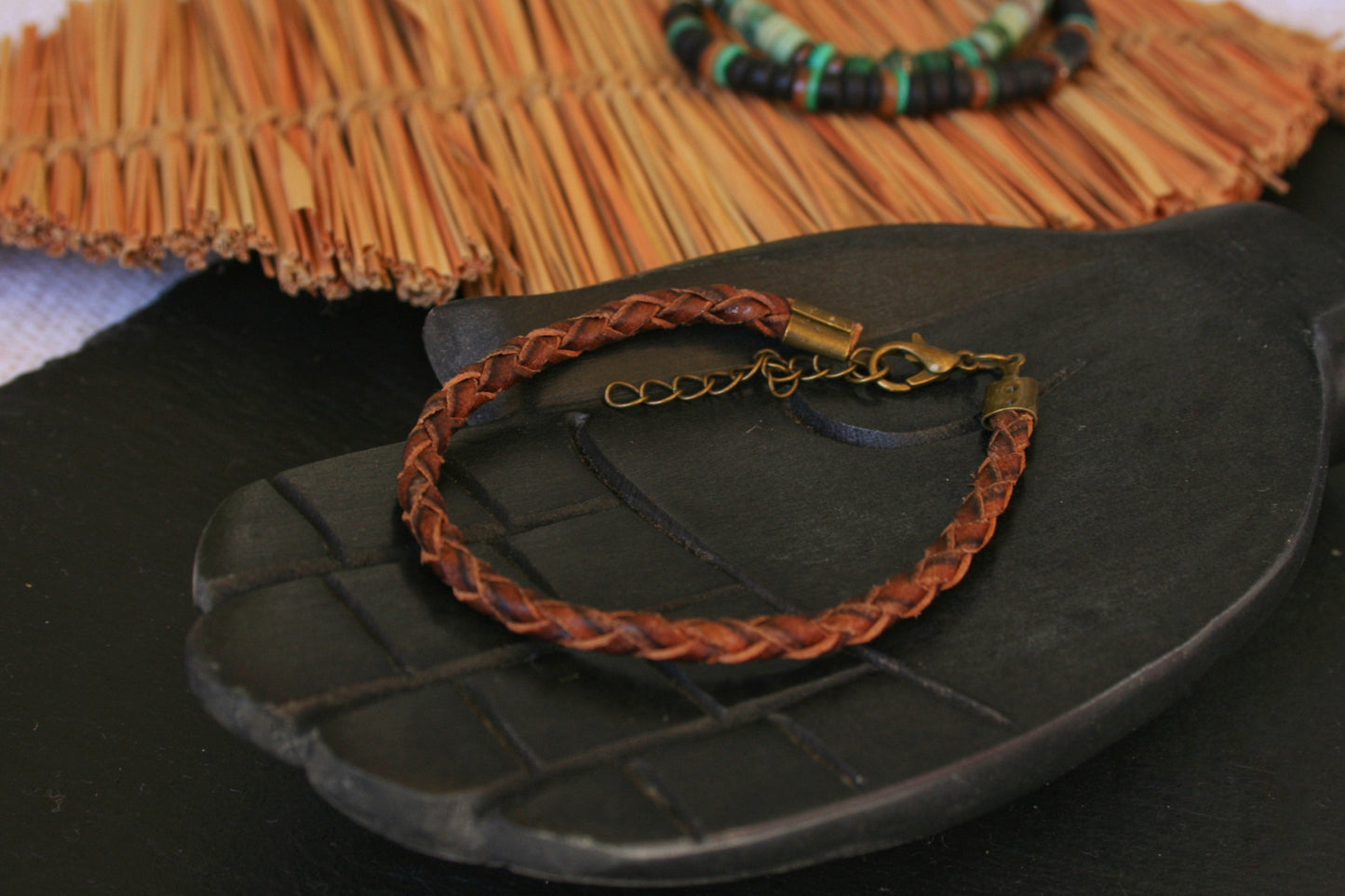 Men's Gemstone Leather Bracelet Set, Boho Coconut & Shell Stackable Bracelets, Handmade Layered Jewelry Gift