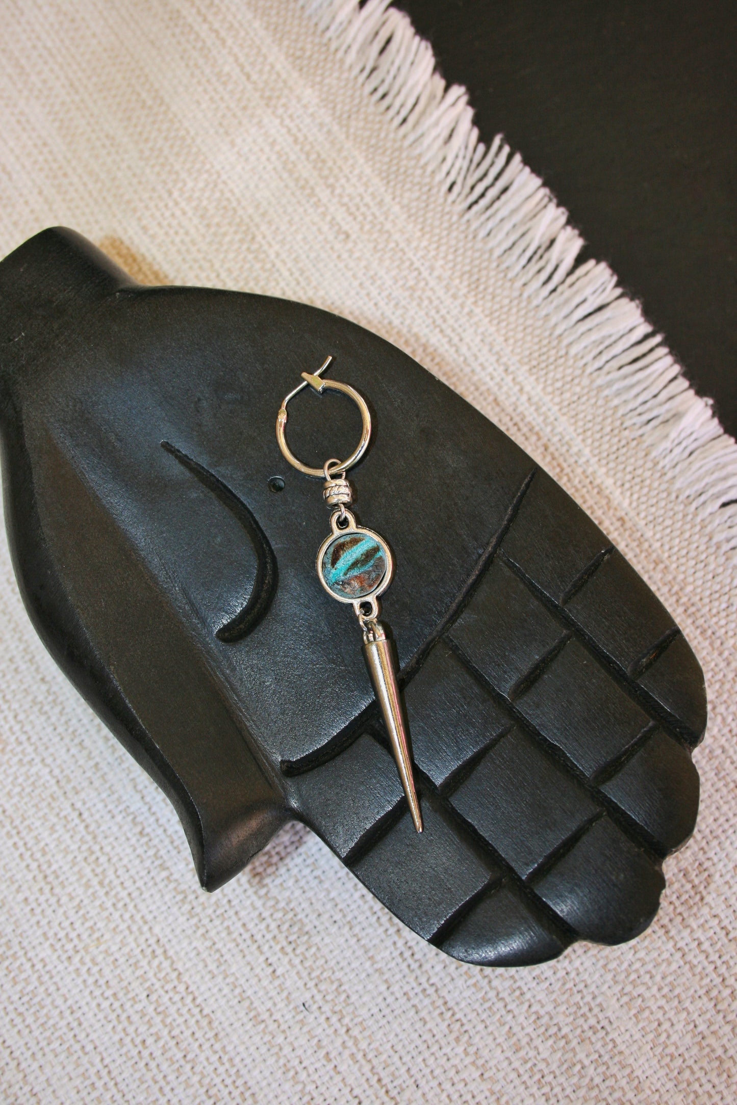 Colorful Polymer Clay Spike Dangle Earring for Men, Stainless Steel Hoop, Handmade Single Earring