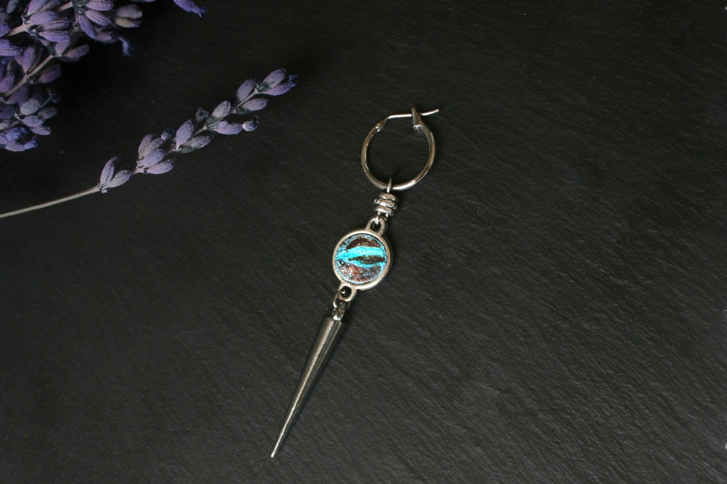 Colorful Polymer Clay Spike Dangle Earring for Men, Stainless Steel Hoop, Handmade Single Earring
