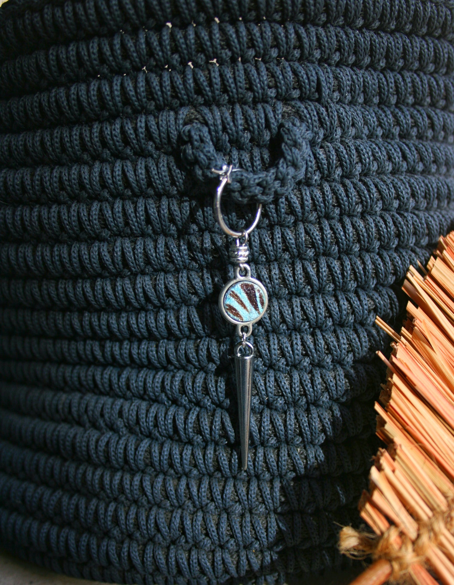 Colorful Polymer Clay Spike Dangle Earring for Men, Stainless Steel Hoop, Handmade Single Earring