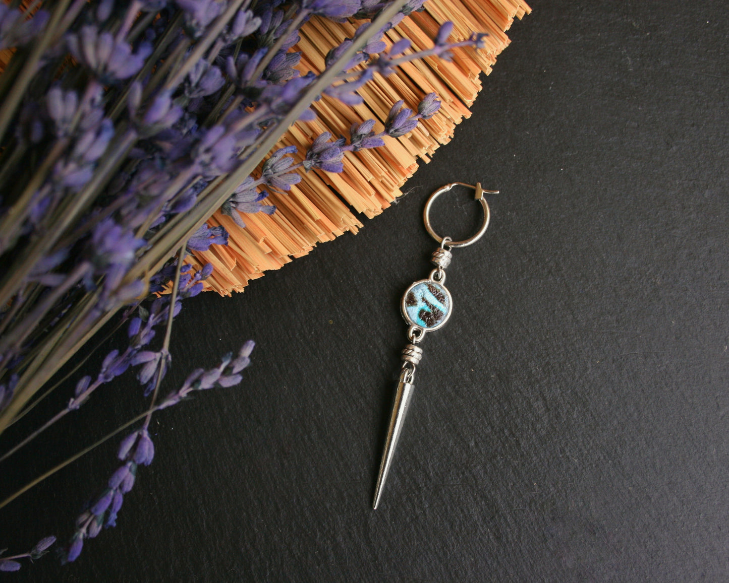 Colorful Polymer Clay Spike Dangle Earring for Men, Stainless Steel Hoop, Handmade Single Earring