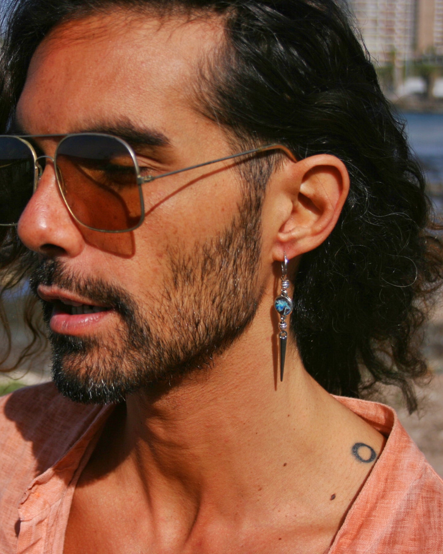 Colorful Polymer Clay Spike Dangle Earring for Men, Stainless Steel Hoop, Handmade Single Earring
