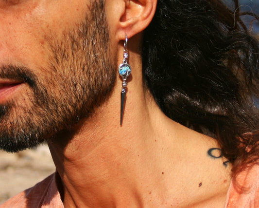 Colorful Polymer Clay Spike Dangle Earring for Men, Stainless Steel Hoop, Handmade Single Earring
