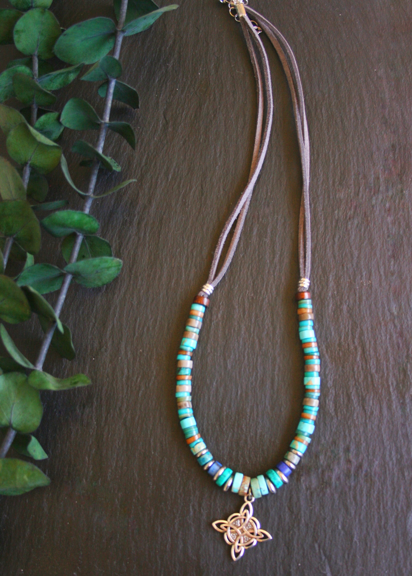 Mens Gemstone Necklace Set, Lapis Lazuli Turquoise Choker & Pendant Necklace